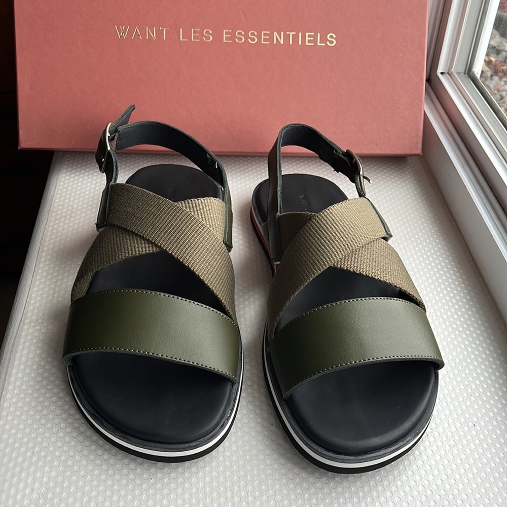 NWT - Men's Want les Essentiels Jobim Cross Strap Sandal / Multi Green / Size 40